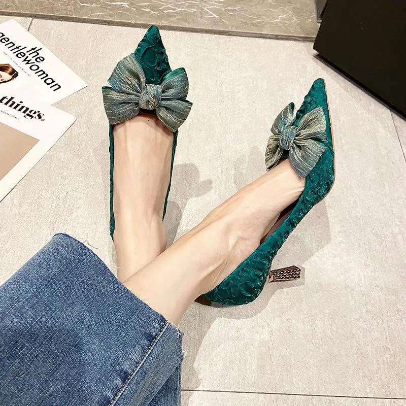 High Heels Woman PumpsLoafers Pumps with Bow on Heeled Pointed Toe Stilito Shoes for Women Promotion Offer Non Slip Stylish Sale