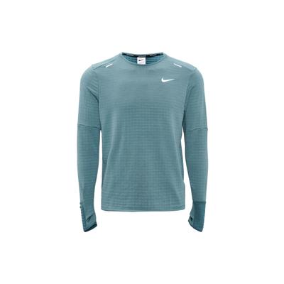 Camiseta Masculina de Treino Esportivo de Cor Sólida Gola Careca Manga Longa Tops Azul-Cinzento DD5650-058