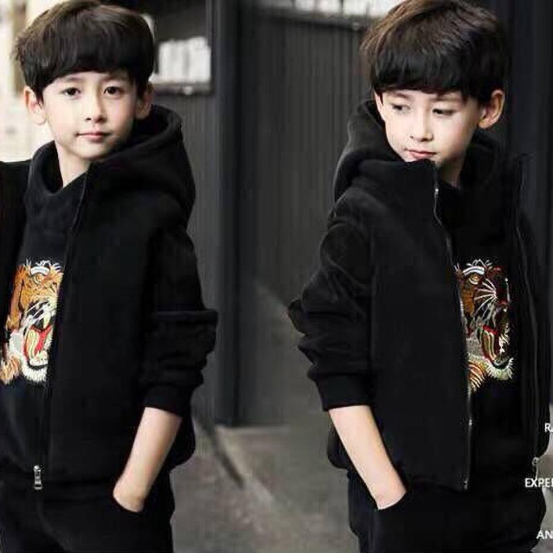 Mode Fleece Verdickter Jungen Anzug Set Trendiges Herbst Winter Outfit Kinder Warm
