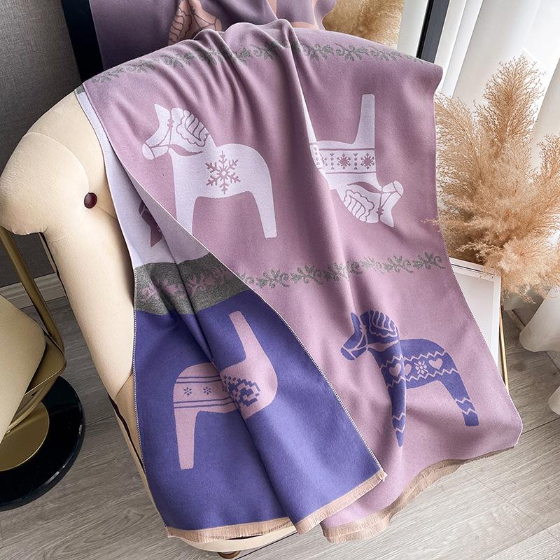 Warm Cashmere Scarf Winter Horse Pattern Pashmina Thick Blanket Shawls And Warps Bufanda Foulard Neckerchief Echarpe