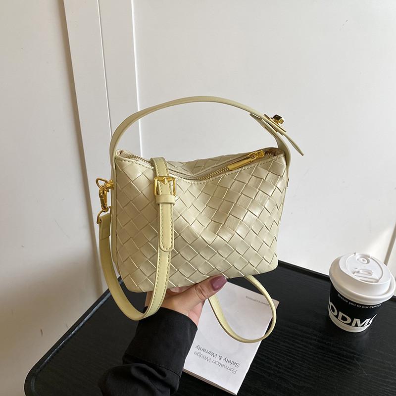 Pu Texture Woven Single Shoulder Crossbody Bag Solid Color Handbag Fashion Women