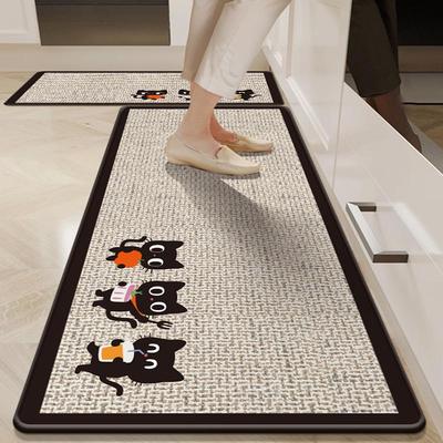 Cartoon Home Crystal Velvet Anti-Slip Kitchen Floor Mat - Absorbs Water & Oil, Dirt Resistant, Easy To Clean.