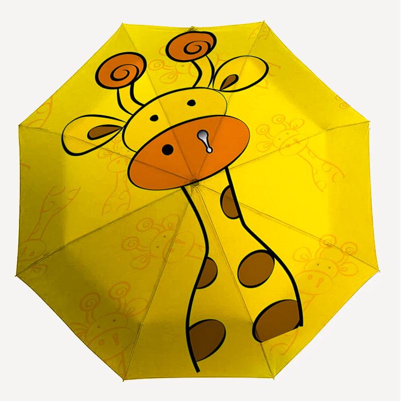 1PC Giraffe Pattern Umbrella-8-Rib Reinforced, Automatic Open, Lightweight & Durable, Cute Fashion Accessory for Outdoor-F2654
