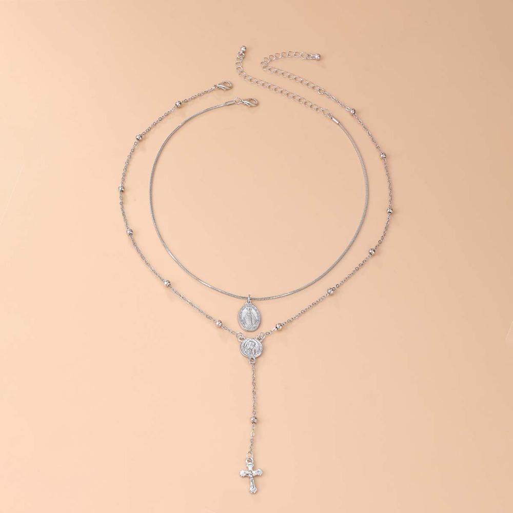 Rhinestone Metal Stacked Necklace Y2K Zinc Zinc Alloy Neck Pendant Beads Stacked Collarbone Chain  Women