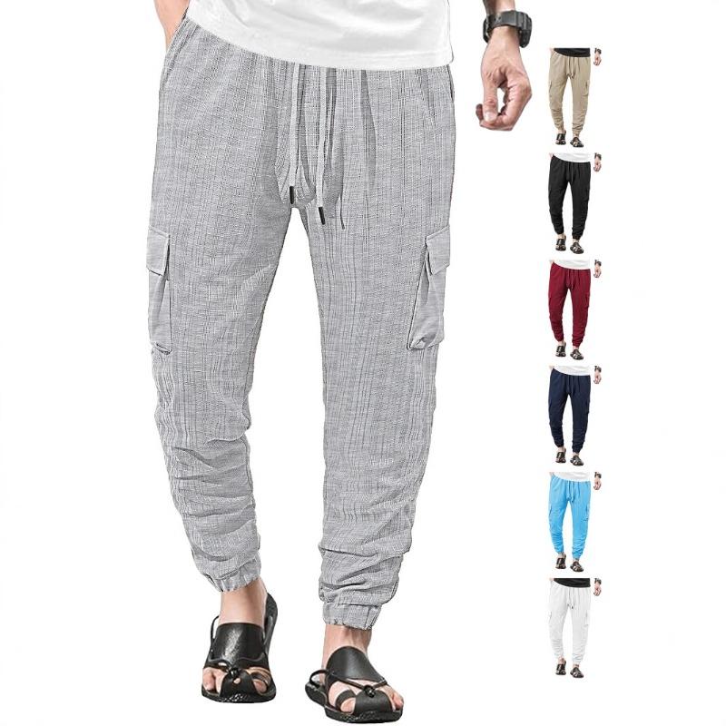 Men's Summer Thin Loose Breathable Micro-elastic Tether Imitation Hemp Square Men's Casual Pants Overalls