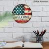 2D Flat 1pc, 8x8 In, Round Printed Aluminum Metal Sign, Welcome Sign with The American Flag, Home Gift Window Decoration, for Porch, Room, Home, Wall
