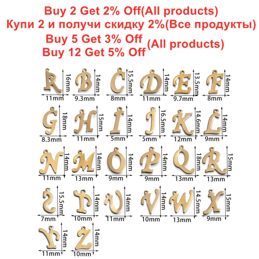 26 Stück/Los Goldfarbe Edelstahl A-Z Buchstaben Anhänger Alphabet Charms Anhänger für DIY Halskette Schmuckherstellung Zubehör
