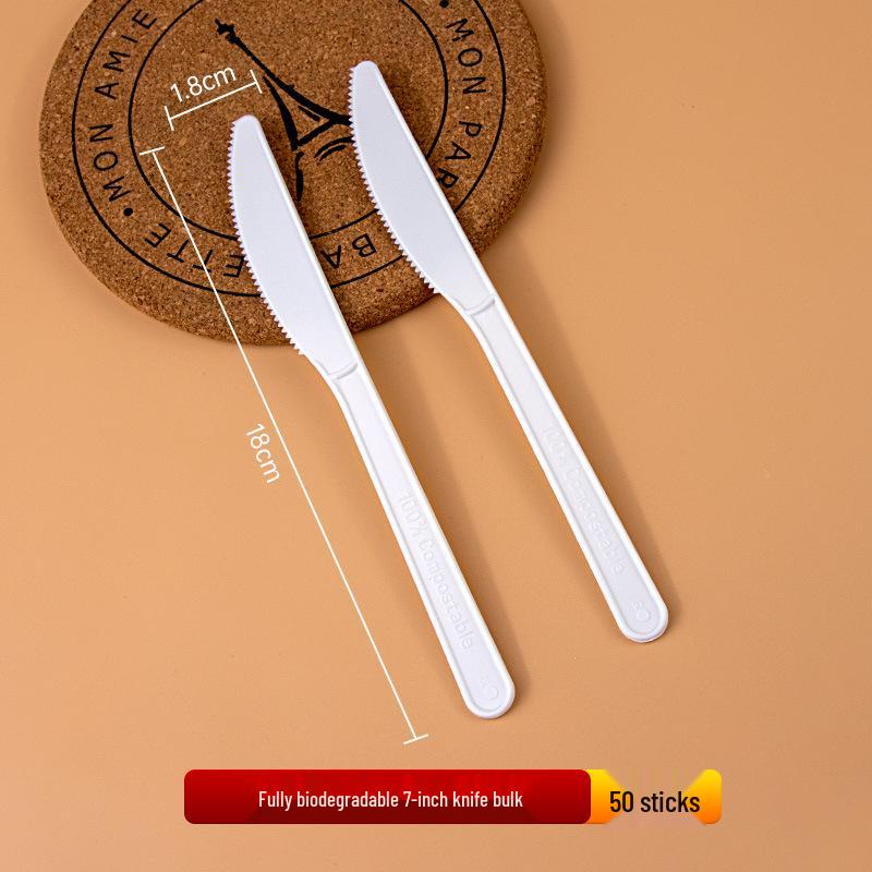 Disposable Biodegradable PLA Cutlery Set: Knife, Fork, Spoon with Long Handle and Thick Design