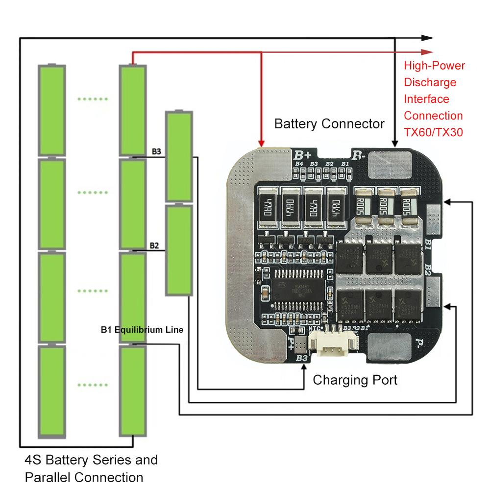 4S 60A 18650 lithium battery protection module 21700 Li-ion BMS 3.7V series active equalization charging protection board FR-4