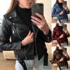 New Women's Faux Leather Jackets,Long Sleeve Zip Up Motorcycle Short PU Moto Biker Outwear Fitted Slim Coat,Fall Short Jackets for Women