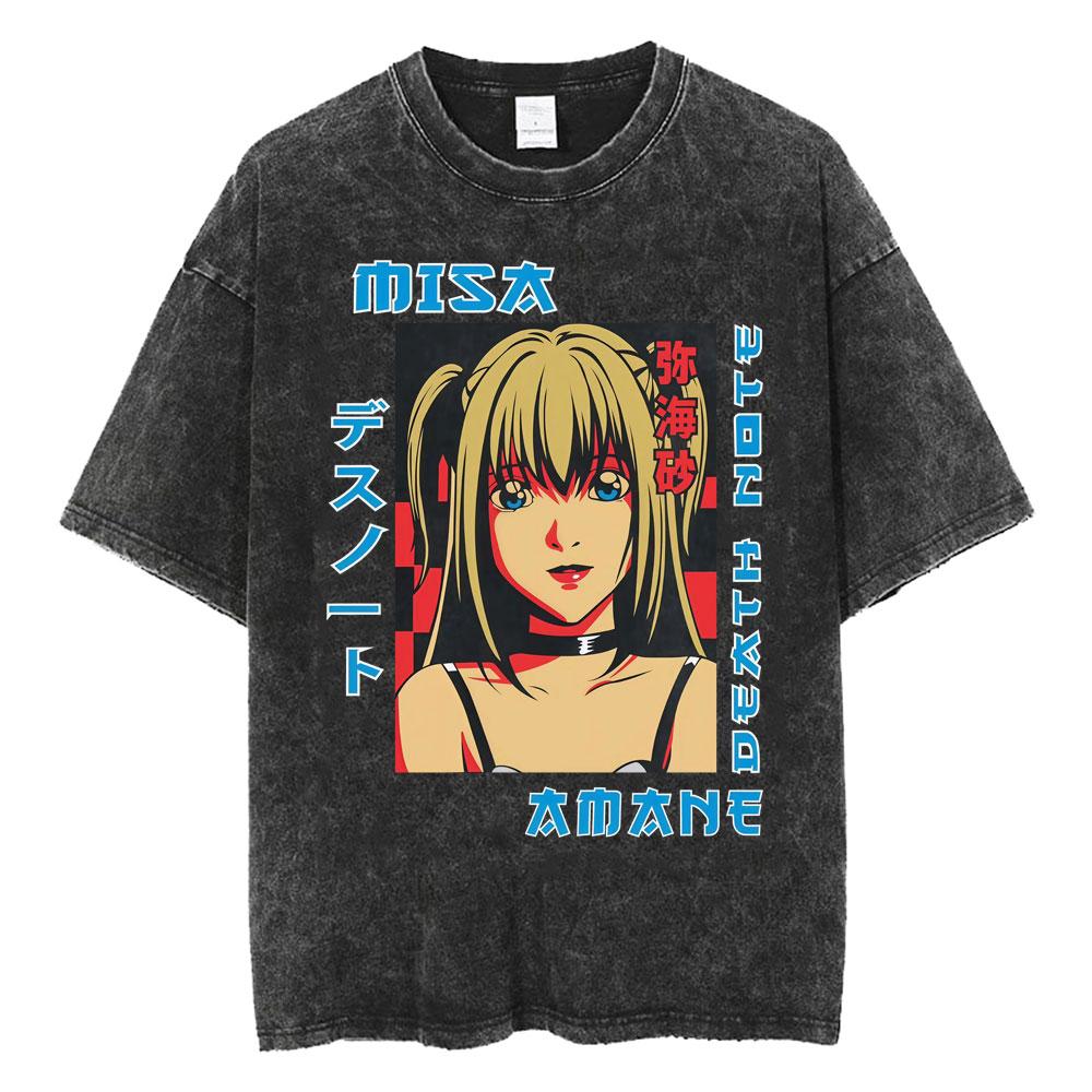 Harajuku Vintage Washed T Shirts Death Note Misa Anime Graphic T Shirt Men Women Cotton Fashion Streetwear Yk Oversized Tshirt