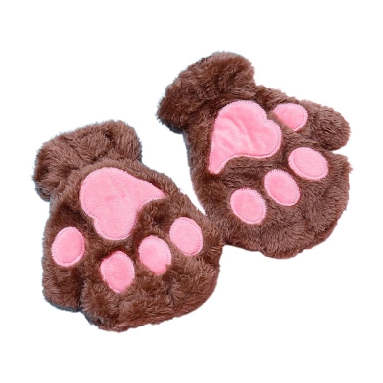 Winter Fingerless Gloves Fluffy Bear for Cat Paw Claw Half Finger Mitten Hand Wa