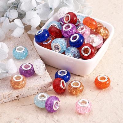 Lot de 12/30/60 perles européennes en résine craquelée, couleurs mélangées, grand trou, rondelles, perles d'espacement, breloques pour la fabrication de bijoux: 5mm
