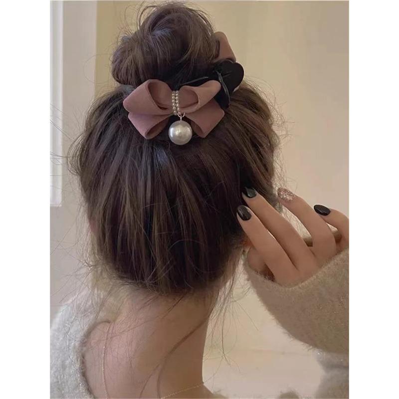 Delicato fermaglio per capelli con fiocco in velluto Fermaglio per capelli grande premium Fermaglio per capelli con perla francese sul retro