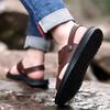 Men Brown Flats Slippers Summer Outdoor Wide Head Hiking Sandals Retro Black Leather Open Toe Beach Shoes Plus Size