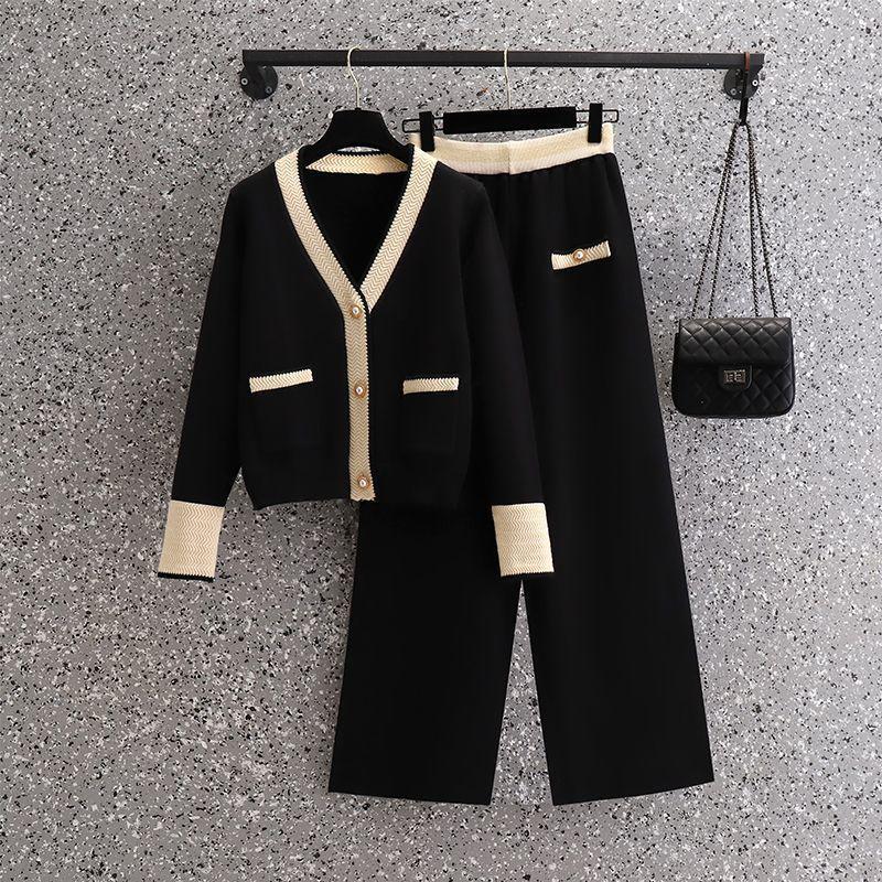 Plus Size Spring & Autumn Two-Piece Set for Middle-Aged & Elderly Women - Fragrant Style Long Sleeve Top & Wide-Leg Pants (Fits Up to 200 Jin)