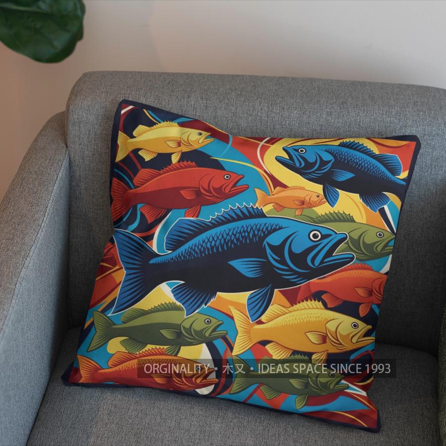 2D Colorful Fish Pattern Decorative Throw Pillow Pattern Cushion Cover Suitable For Sofa Bedroom Car Pillow Cover