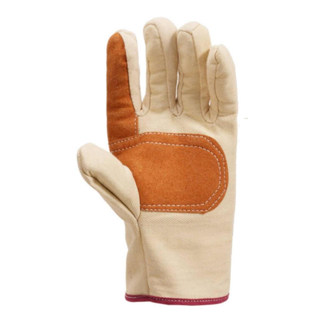 Canvas Gloves with Leather Palm Heavy-Duty Work Reinforced