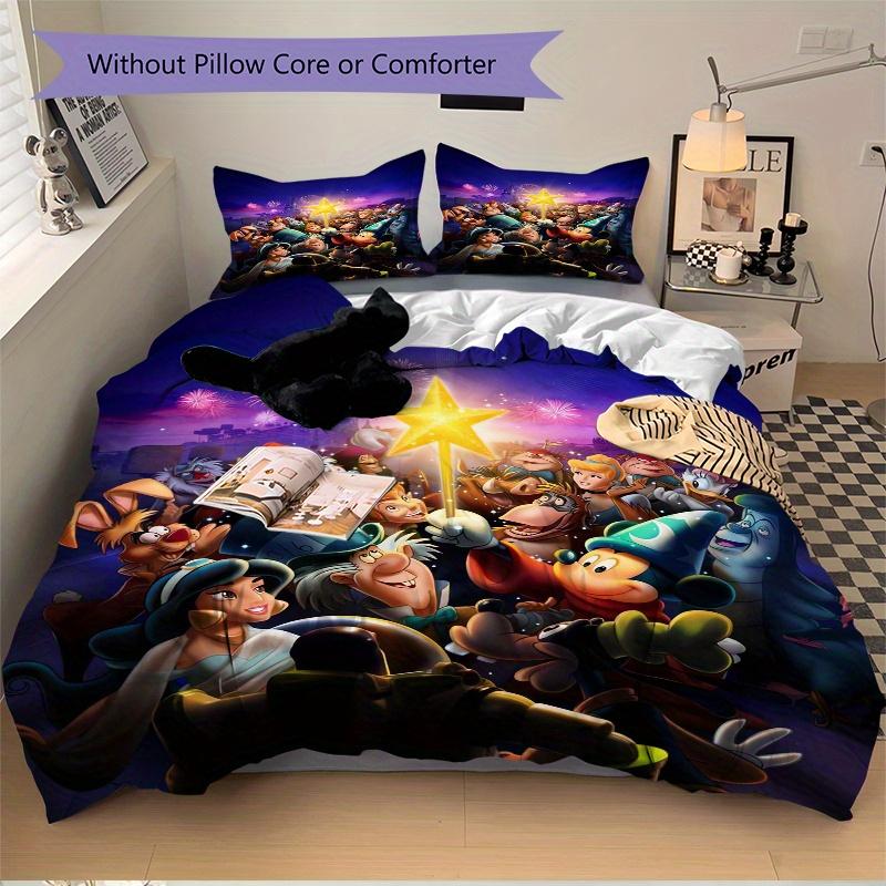 3pcs Disney Classic Characters Fireworks Night Theme Bedding Set, Including 1 Quilt Cover and 2 Pillow Shams, Without Filling, Soft and Comfortable