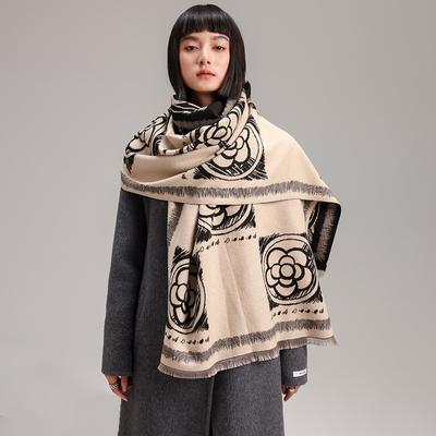 Scarf Women's Cashmere Camellia Simple Double-sided Versatile Dual-purpose Shawl Air Conditioner Warm Wool Scarf