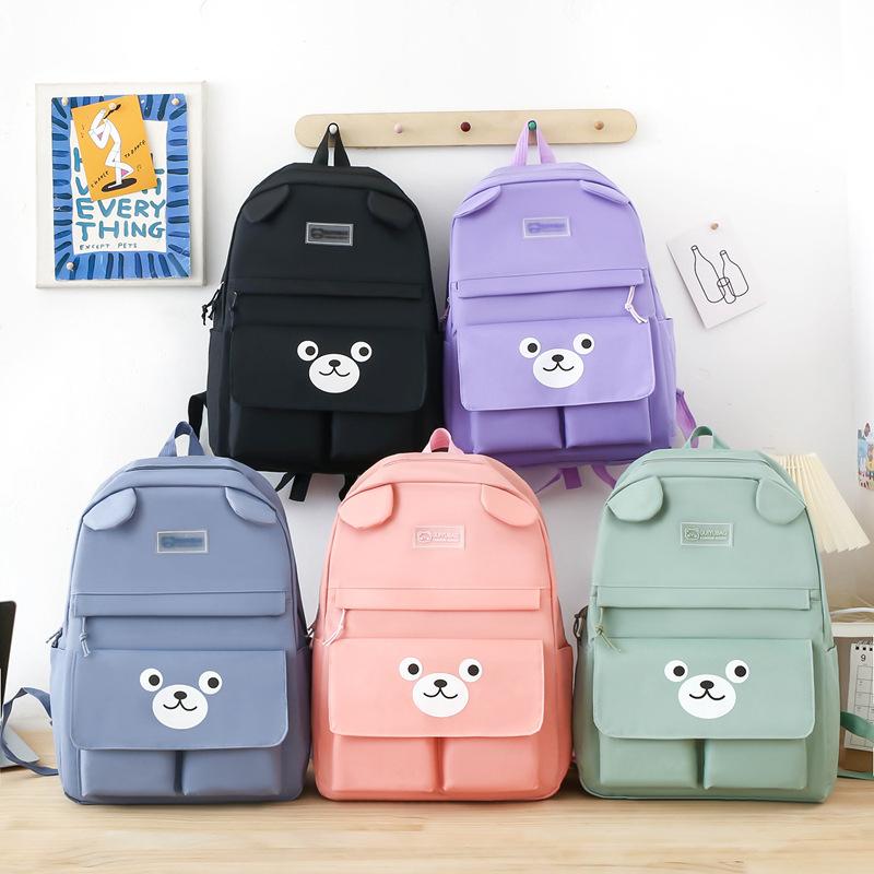 Large Capacity Little Bear Junior High School College Students' School Style Backpack Cartoon Casual Backpack Students' School Bag