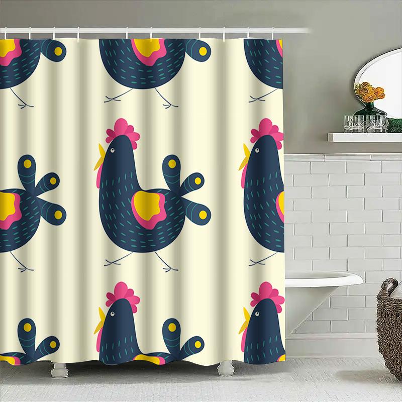 Blue Chicken Shower Curtain Bathroom Decoration Waterproof Fabric Printing Home Decor