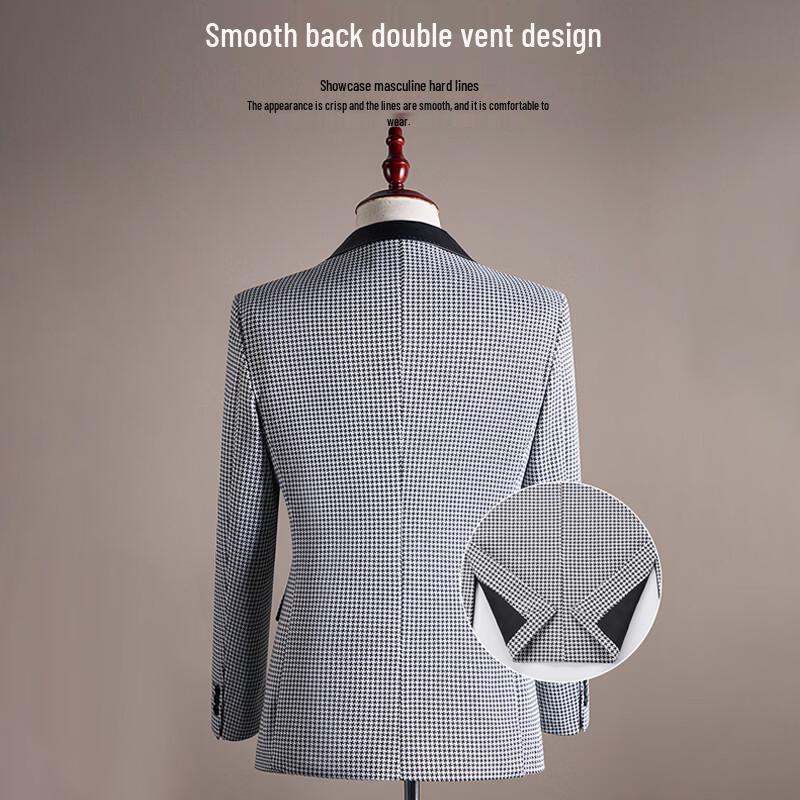 ROMON Men's Houndstooth Patchwork Suit Jacket