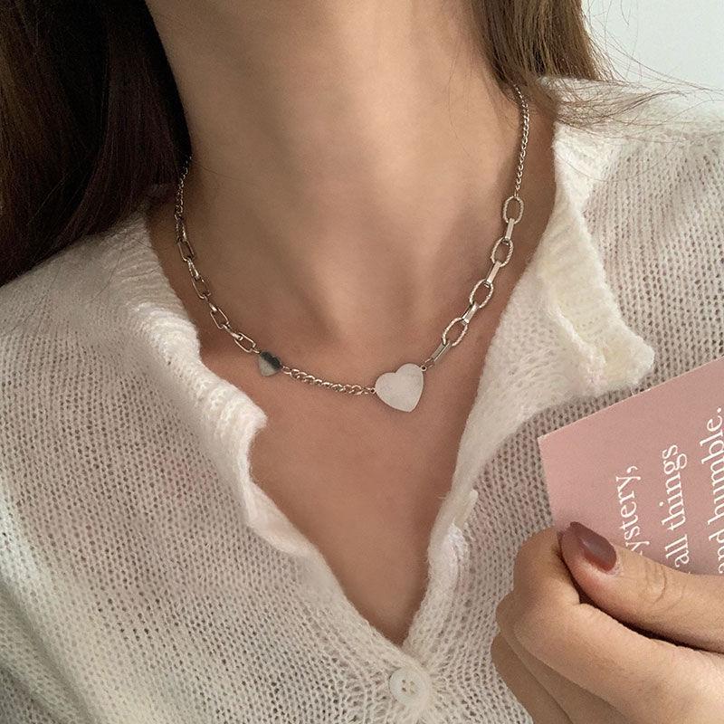 "European & American Double-Layer Love Necklace: Hip-Hop Inspired Long Sweater Chain for Women"