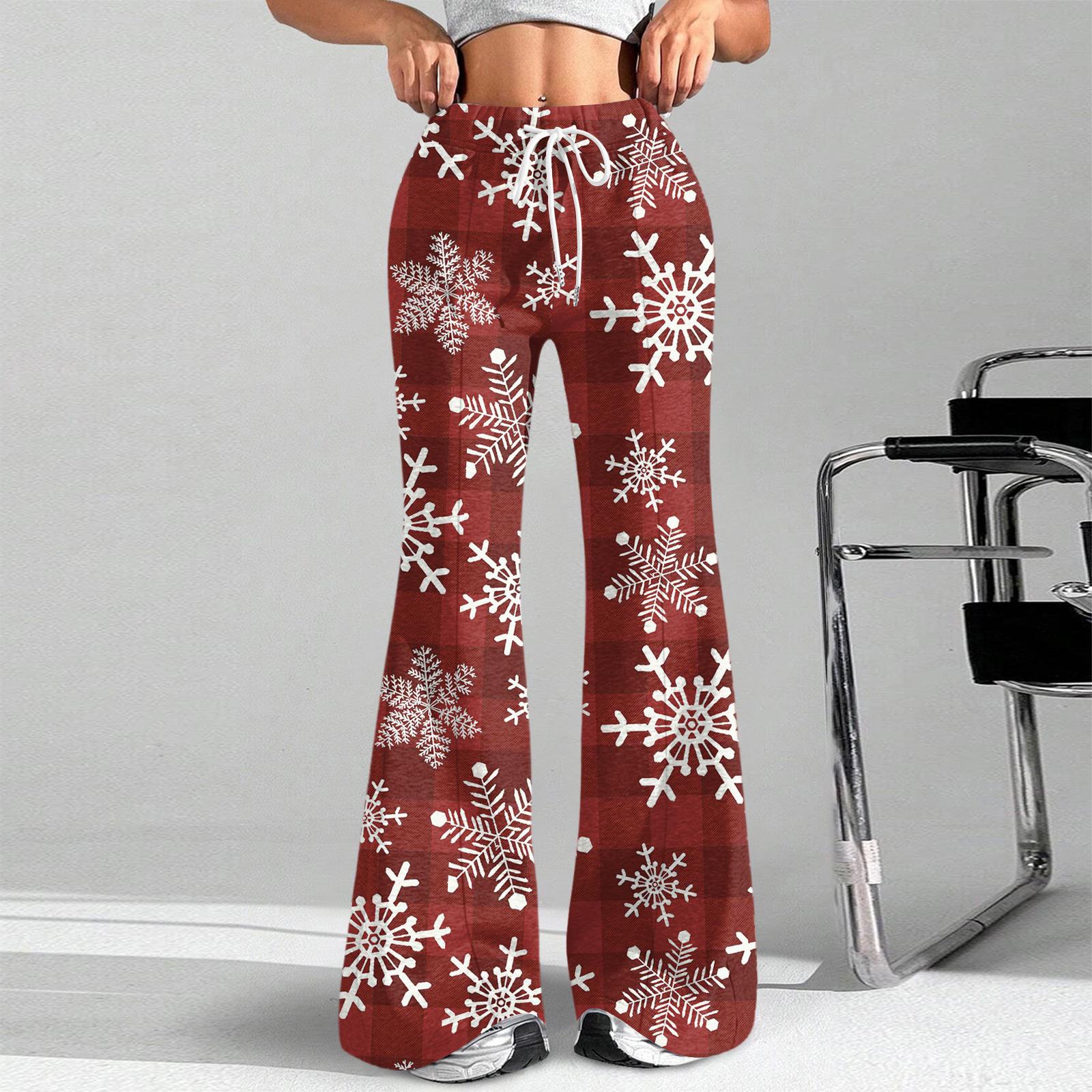 

Женские модные свободные спортивные брюки с принтом на рождественскую тематику и кулиской на талии, повседневные расклешенные брюки XL винный