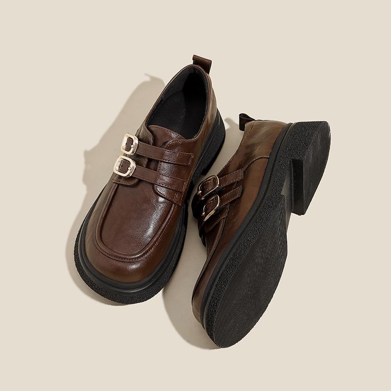 Mocasini cu platformă pentru femei, primăvară și toamnă, noi, cu toc gros, cu vârf rotund, retro, negri, pantofi unici jk, pantofi mici din piele în stil britanic