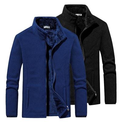 Men's Plus Velvet Thickened Stand Collar Fleece Jacket - Warm Loose-Fit Polar Fleece Cardigan for Autumn and Winter