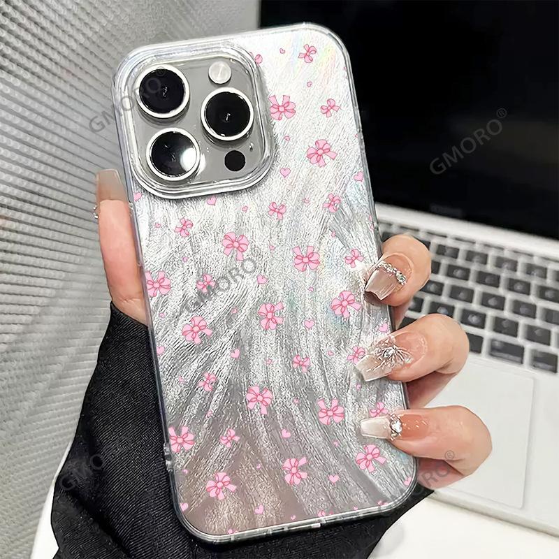 Shrimp Skin Explosive Pink Floral Korean Mobile Phone Case iPhone17 Feather Yarn Case Apple 16pm Large Hole PC Protective Case