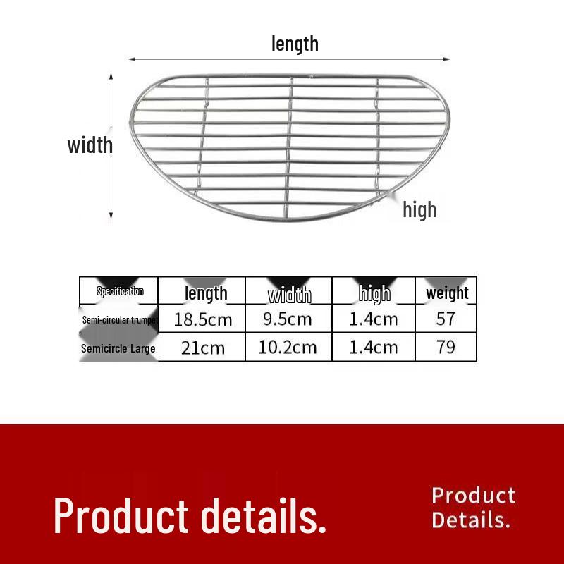 Stainless Steel Semi-Circular Oil Draining and Cooling Rack with Feet for Baking and Barbecue