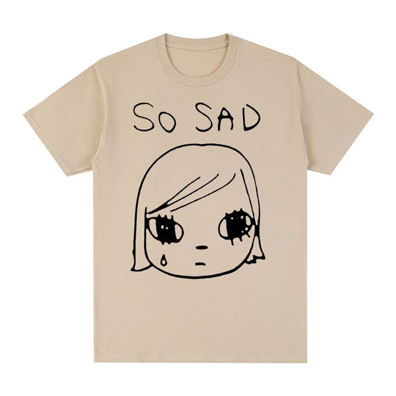 Minimalist Letter Pattern SO SAD Print T-Shirt Unisex Crew Neck Short-sleeved Retro Street Y2K Casual Fashion Tops Clothing