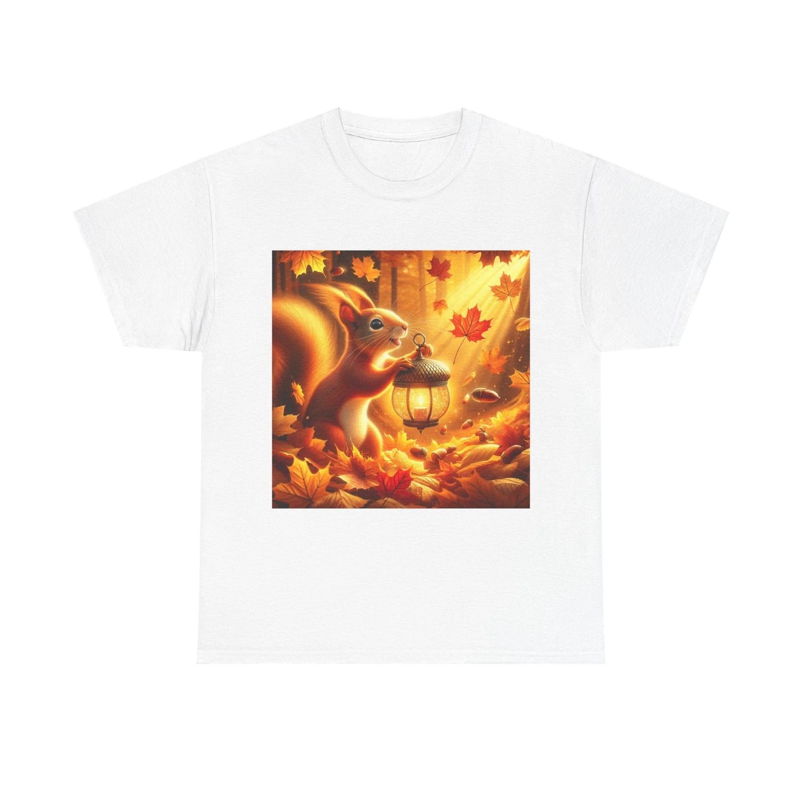 Unisex Adult T Shirt Autumn Squirrel with Acorn Lantern S