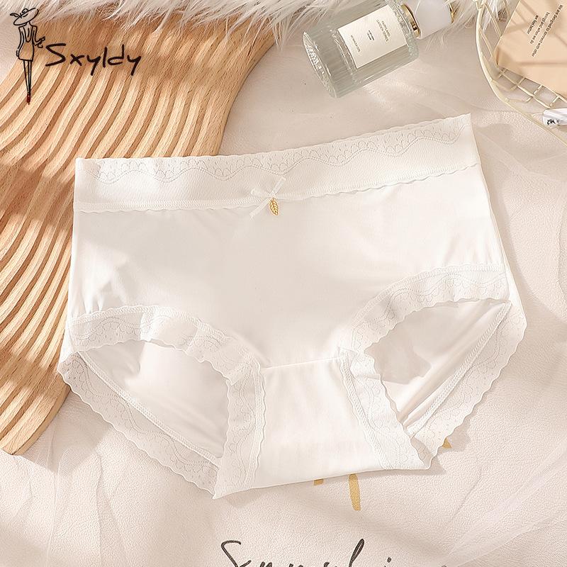 Non-marking Ice Silk Panties Female Mid-waist Comfortable Breathable Girls Raw Lace Panties