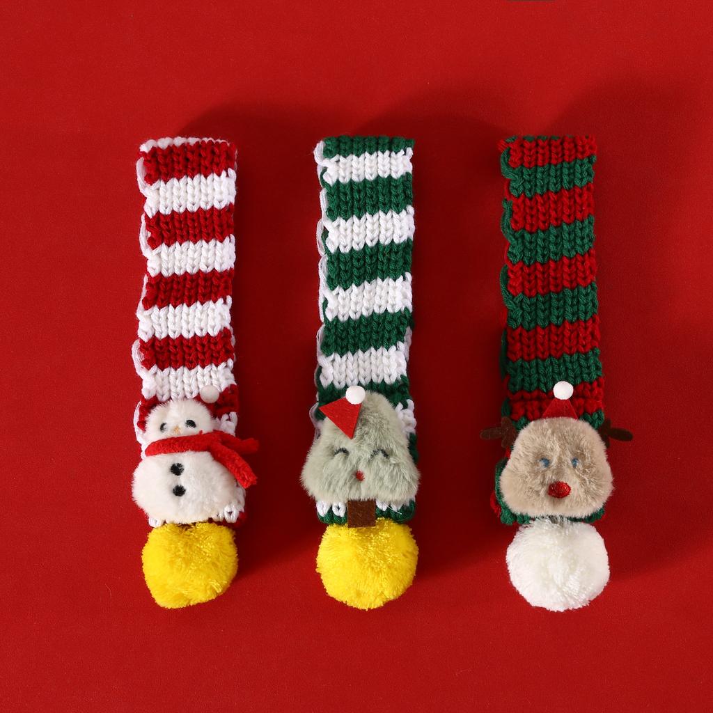 Pet Yarn Christmas Scarf Striped Ball Christmas Tree Snowman Reindeer Cartoon Hat Accessories Dog Scarf Puppy Accessories