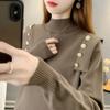 2024 Autumn and Winter New Button Sweater Tops Women's Pullover Half Turtleneck Sweater Thickened Bottoming Shirt Women
