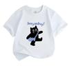 Kids Boys Girls 100% Cotton Crew Neck Short Sleeve T-Shirt, Casual Cute Black Cat Carrying Fish Bag Printed Soft Comfortable Tee Top for Daily Outdoor