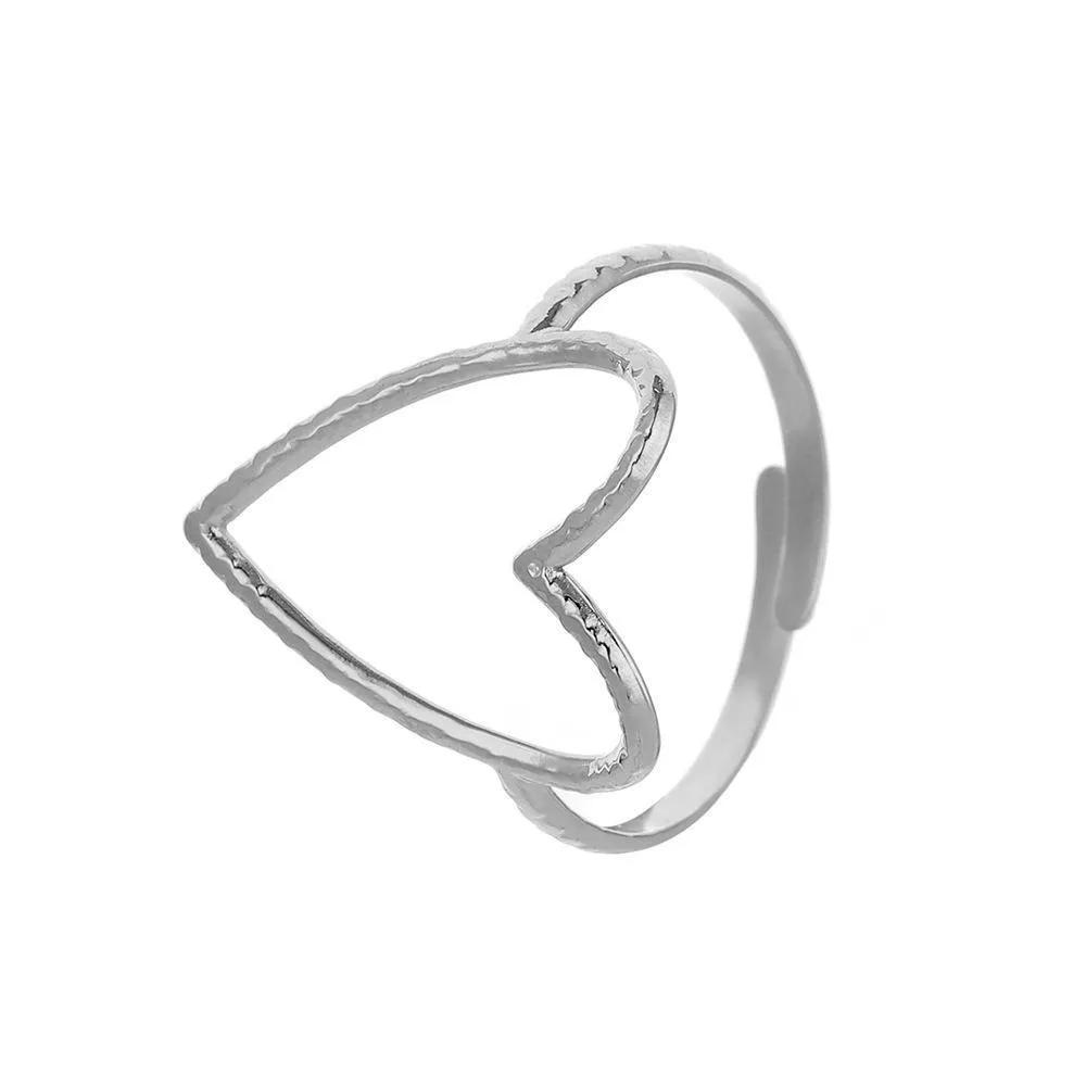 

Stainless Steel Charm Fashion Adjustable Hollow Heart Rings for Women Personality Opening Finger Zircon Accessory Colorfast resizable медный