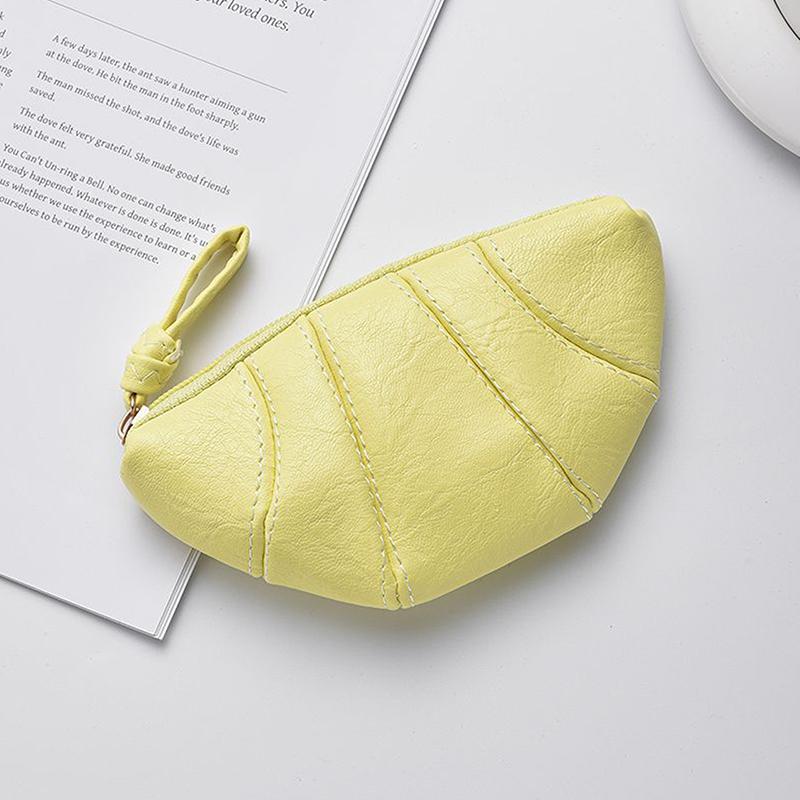 1pc New Retro Croissant Coin Purse Wristlet Bag Wallet Mini Zipper Girl Coin Wallet Cable Headset Bag Portable Lipstick Bag