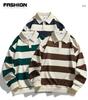 2025 Spring & Fall Trendy Loose Striped Double Pique Sweatshirt Unisex Hong Kong Style