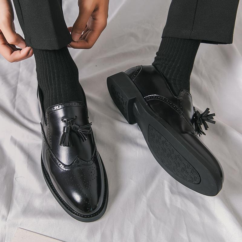 Size38~48 Mens Leather Italy Designer Brand Luxury Casual Office Black Tassel Loafers Moccasins Wedding Dress Male Shoes for Men