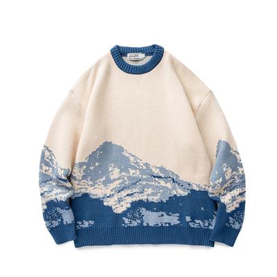 Men Harajuku Moutain Winter Sweaters Pullover Men's Oversized Korean Sweater Vintage Clothes