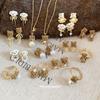 K Real Gold Electroplated Flocked Bear Stud Earrings Necklace Ring Light Luxury Niche Jewelry Set Autumn and Winter New Jewelry