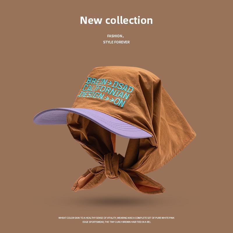 Summer sunshade sunscreen cap children thin embroidery quick-drying personalized contrasting color lace-up headscarf cap