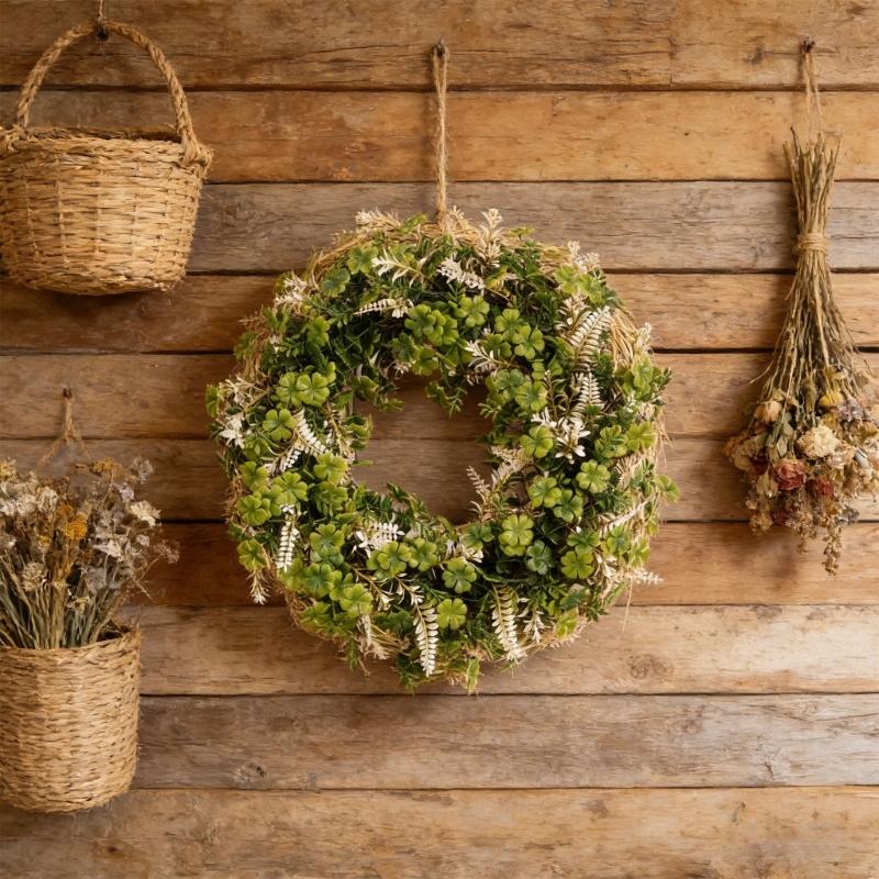Elegant Shamrocks Wreath Featurings Four Clovers And Green Foliages . 's Celebrations Indoor Use