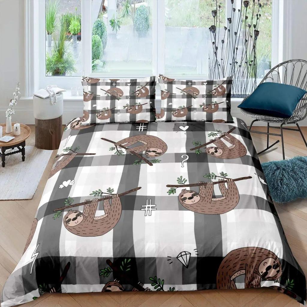 Boys Girls 3D Animal Themed Lovely Duvet Cover 2/3 Pcs Kids Cute Sloth Duvet Cover Set Cartoon Sloth Printed Comforter Covers