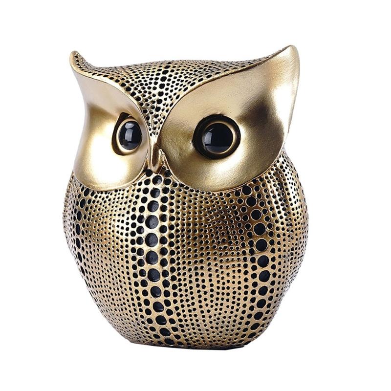 Dots Owl Statue Decorative Figurine Ornament for Home Office Resins Crafts Animal Sculpture for Book Shelf and TV Stand
