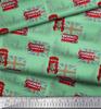 Soimoi Green Japan Crepe Satin Fabric London Theme Architectural Print Sewing Fabric Metre 42 Inch